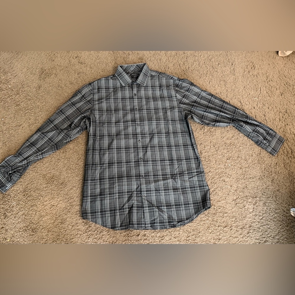 Men's Gray Plaid Shirt medium
